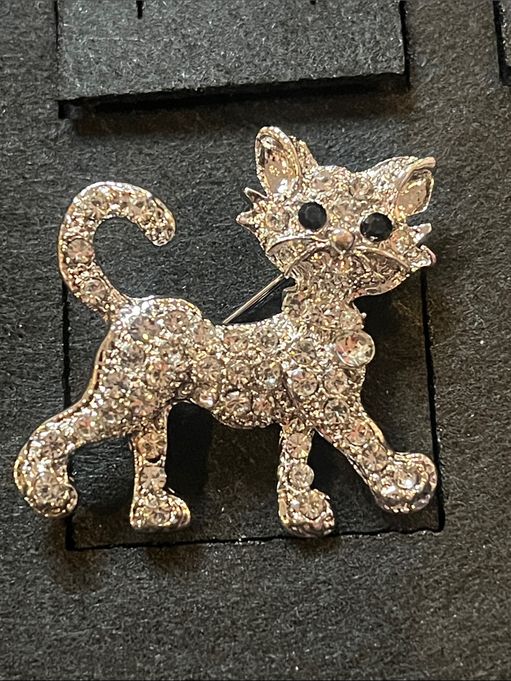 Crystal Cat Brooch Pin - Silver Rhinestone Cat Accessory - Picture 3 of 6